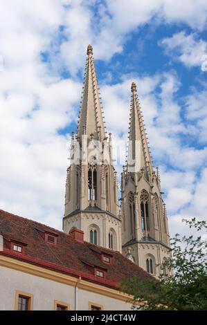 Tours de l'église paroissiale gothique tardive de Saint-Pierre-et-Paul, Goerlitz, haute-Lusatia, Saxe, Allemagne Banque D'Images