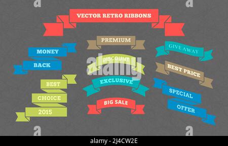 Rubans rétro vectoriels avec inscriptions pour augmenter le consumérisme sur la texture arrière-plan Illustration de Vecteur