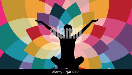 Composite de silhouette femme pratiquant le yoga sur fond coloré, espace de copie Banque D'Images
