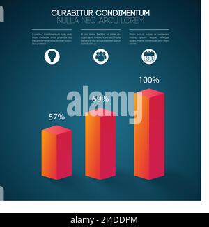 Résumé du concept d'infographie d'entreprise avec colonnes carrées 3d trois options icônes et pourcentage de taux illustration du vecteur isolé Illustration de Vecteur