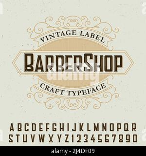 Affiche de police d'étiquette Barber Shop avec exemple de vecteur de conception d'étiquette illustration Illustration de Vecteur