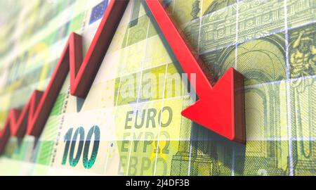 Le graphique rouge de l'euro est en train de s'effondrer Banque D'Images