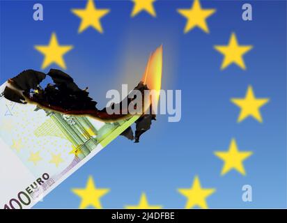 Image symbolique sur le thème de l'inflation, de la destruction de l'argent en Europe Banque D'Images