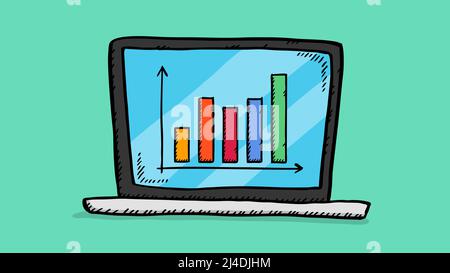 Tableau de données coloré sur l'écran de l'ordinateur portable. Illustration dessinée à la main. Illustration de Vecteur