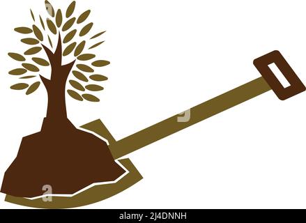Icône représentant une pelle de jardin et un arbre Illustration identité de la marque Illustration de Vecteur