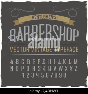 Police d'étiquette vintage nommée « Barbershop ». Bonne police faite à la main pour n'importe quel motif d'étiquette. Illustration de Vecteur