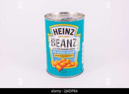 Gros plan de l'étain de Heinz Beanz (sans sucre ajouté), Surrey, Angleterre, Royaume-Uni Banque D'Images