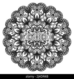 Décoration circulaire sous forme de mandala. Motif oriental monochrome. Rond arabesque. Page de coloriage. Motif décoratif pour mehndi, tatouage, logo Illustration de Vecteur