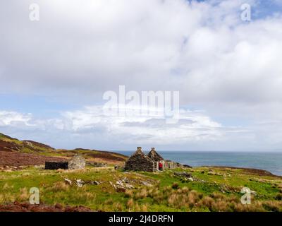 Les ruines de Riasg Buidhe et le village de pêcheurs abandonné sur l'île Hebridée intérieure de Colonsay Banque D'Images