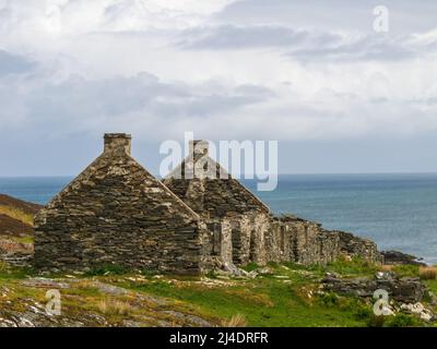 Les ruines de Riasg Buidhe et le village de pêcheurs abandonné sur l'île Hebridée intérieure de Colonsay Banque D'Images