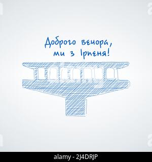 Lignes tracées à la main du pont d'évacuation Irpin. Symbole courageux de l'ukraine, la guerre russe en ukraine. Illustration vectorielle de stock isolée sur fond blanc. Illustration de Vecteur