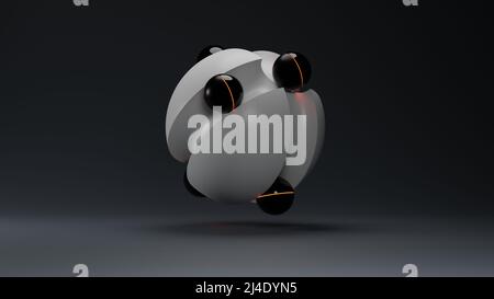 Boule blanche dans le style du futurisme en plastique mat sur fond noir. Illustration Résumé 3D rendu. Banque D'Images