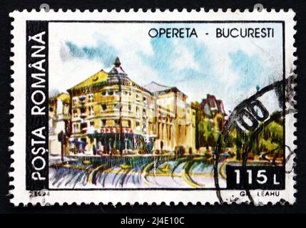 ROUMANIE - VERS 1994 : un timbre imprimé en Roumanie montre l'Opéra, bâtiment historique, Bucarest, vers 1994 Banque D'Images