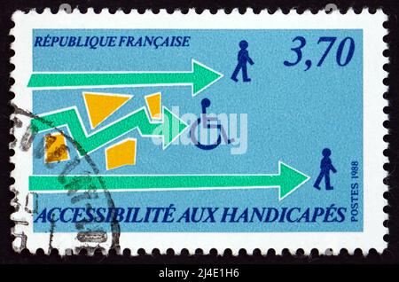 FRANCE - VERS 1988: Un timbre imprimé en France montre aide aux handicapés, vers 1988 Banque D'Images