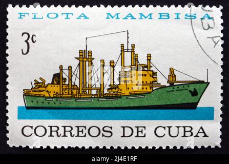 CUBA - VERS 1964 : un timbre imprimé à Cuba montre Sierra Mastra, navire marchand, vers 1964 Banque D'Images