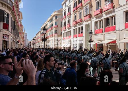 Malaga, Espagne. 14 avril 2022. Malaga, Espagne. Procession des légionnaires du Christ de Mena ou du Christ de bon mort Banque D'Images