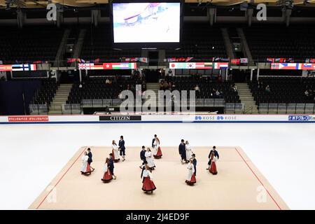 Tallinn, Estonie. 14th avril 2022. Cérémonie d'ouverture, aux Championnats du monde juniors de patinage artistique 2022 de l'UIP au Tondiaba Ice Hall, le 14 avril 2022 à Tallinn, Estonie. Credit: Raniero Corbelletti/AFLO/Alay Live News Banque D'Images