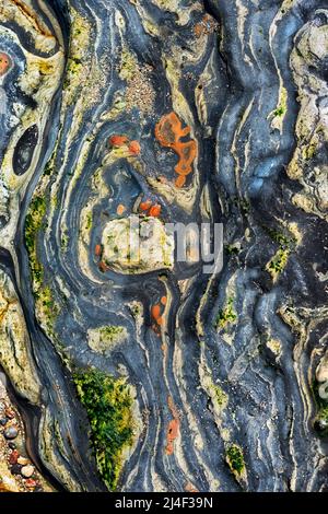 Vue rapprochée sur les rochers de la piscine à marée avec des couleurs et des motifs uniques Banque D'Images