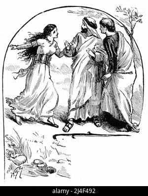 Marie Magdalene signale à Pierre et à Jean que Jésus est ressuscité des morts, illustration vers 1890 Banque D'Images