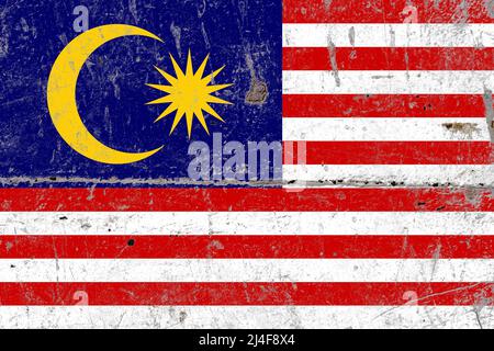 Drapeau rustique de la malaisie peint sur une vieille tôle de métal Banque D'Images