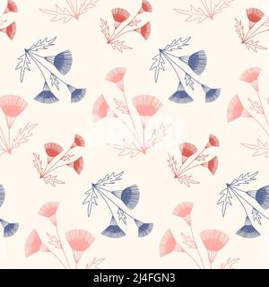 Motif biologique naïf jolie fleur délicate pastel couleur sans couture motif puéril, textile et emballage dessin illustration Banque D'Images