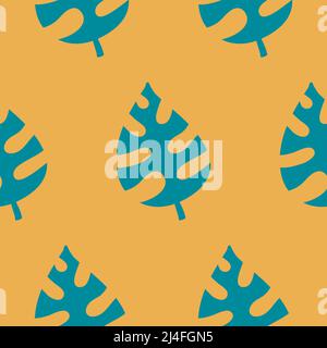 Motif de feuilles de Monstera sans couture, feuille jaune bleu tropical, illustration Banque D'Images