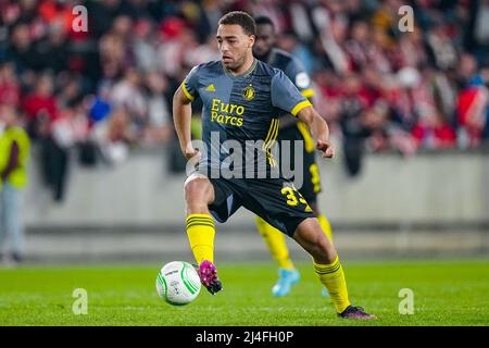 PRAGUE, PAYS-BAS - AVRIL 14: Cyriel Dessers de Feyenoord pendant le quart finales UEFA Europa League match entre Slavia Prague et Feyenoord à Eden Arena le 14 avril 2022 à Prague, pays-Bas (photo de Geert van Erven/Orange Pictures) Banque D'Images