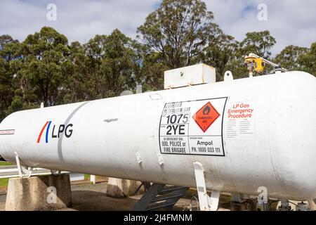 Gaz de pétrole liquéfié GPL stocké dans des réservoirs à Canberra, ACT, Australie Banque D'Images