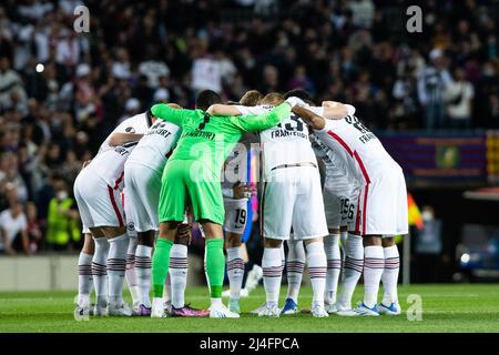 Les joueurs de Francfort avant la Ligue Europa de l'UEFA, quart de finale, match de football à 2nd jambes entre le FC Barcelone et Eintracht Frankfurt le 14 avril 2022 au stade Camp Nou à Barcelone, Espagne - photo: Marc Graupera Acoma/DPPI/LiveMedia Banque D'Images