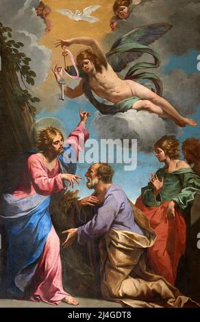 Cristo consegna le chiavi a San Pietro - olio su tela - Luca Ferrari - 1646 - Carpi (Mo), Basilica di S.Maria Assunta Banque D'Images