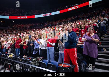 Copenhague, Danemark. 14th avril 2022. Les fans danois de handball vus pendant le match de handball entre le Danemark et la Pologne à la Royal Arena de Copenhague. (Crédit photo : Gonzales photo/Alamy Live News Banque D'Images