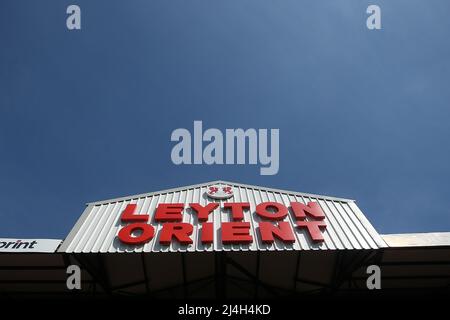 Vue générale du panneau Leyton Orient pendant Leyton Orient vs Scunthorpe United, Sky Bet EFL League 2 football au stade Breyer Group sur 15th AP Banque D'Images