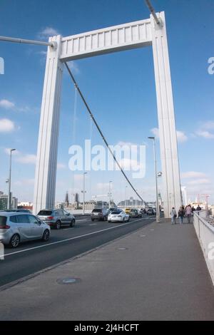 Le pont Elisabeth est un pont suspendu achevé en 1964, qui s'étend sur le Danube et rejoint les villes de Buda et Pest, en Hongrie. Banque D'Images