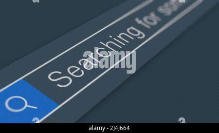 animation de la barre de recherche, gros plan d'un écran d'ordinateur, barre de recherche du navigateur web, thème sombre (rendu 3d) Banque D'Images