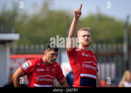 Kingston upon Hull, Royaume-Uni. 15th avril 2022. Rowan Milnes (21) de Hull KR fait des gestes et réagit à Kingston sur Hull (Royaume-Uni) le 4/15/2022. (Photo de James Heaton/News Images/Sipa USA) crédit: SIPA USA/Alay Live News Banque D'Images