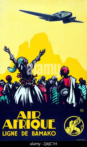 Vintage 1930s Travel Poster - Air Afrique - ligne de Bamako - ALO (Charles Jean Hallo) - 1937 Banque D'Images