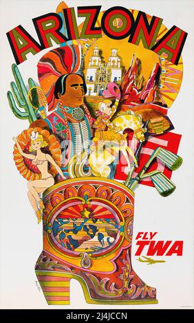 Affiche de voyage vintage des années 60 - ARIZONA - par David Klein - 1960s Banque D'Images