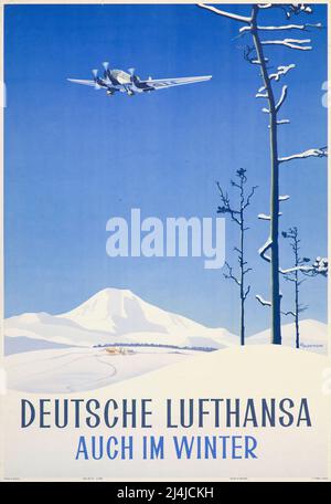 Vintage Travel Poster - également en hiver (Auch im Winter) - Lufthansa German Airlines - c. 1935 Ottomar Anton Banque D'Images