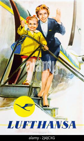 Vintage 1950s Lufthansa Travel affiche Banque D'Images