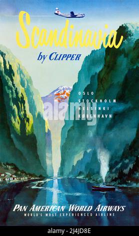 Affiche de voyage vintage - Scandinavie par Clipper Vintage années 1950 Banque D'Images