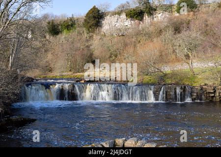 Wain WATH Force, Swaledale, Yorkshire Dales. Belle cascade sous les falaises de calcaire de Cotterby cicatrice, près de Keld. Banque D'Images