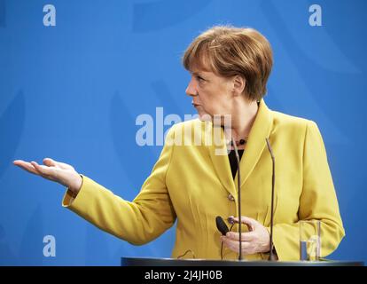 Berlin, Allemagne. 16th mars 2015. Angela Merkel, chancelière de la République fédérale d'Allemagne, lors d'un exposé conjoint avec le président de l'Ukraine Petro Porochenko à Berlin. (Photo de Mikhail Palinchak/SOPA Images/Sipa USA) Credit: SIPA USA/Alay Live News Banque D'Images