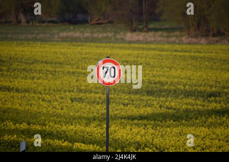 limite de 70 signes avant les champs jaunes Banque D'Images