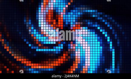 Concept de météorologie, écran de prévision avec tourbillon pixélisé. Mouvement. Carte abstraite des phénomènes météorologiques montrant la tornade, boucle sans couture. Banque D'Images