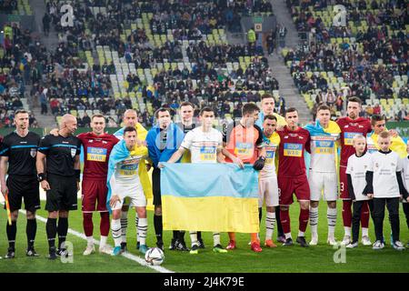 Anti-guerre jeu amical Lechia Gdańsk vs Shakhtar Donetsk à Gdansk, Pologne, février 14th 2022 © Wojciech Strozyk / Alamy stock photo Banque D'Images