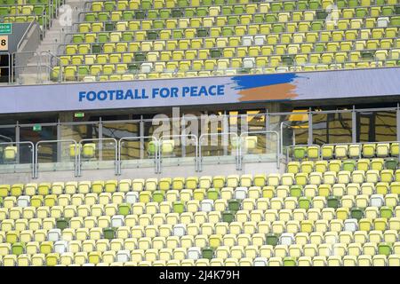 Anti-guerre jeu amical Lechia Gdańsk vs Shakhtar Donetsk à Gdansk, Pologne, février 14th 2022 © Wojciech Strozyk / Alamy stock photo Banque D'Images