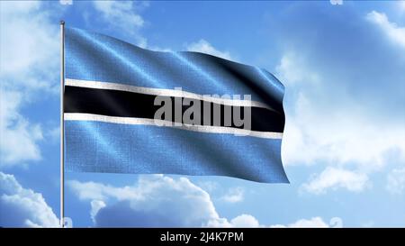 Magnifique drapeau de 3D sur le mât. Mouvement. Le drapeau du pays ou de l'État se déplace sur fond de ciel bleu. Le drapeau du Botswana flite avec le point de vue patriotique Banque D'Images