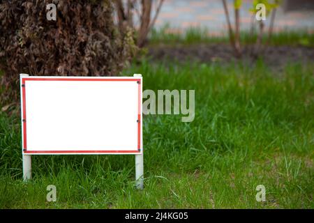 Pointeur sur la pelouse avec de l'herbe verte. La mise en page de la bannière avec la place pour le texte chien marche est interdite , ne marchez pas sur la pelouse, c'est dangereux. Disposition de la carte d'information. Maquette. Banque D'Images