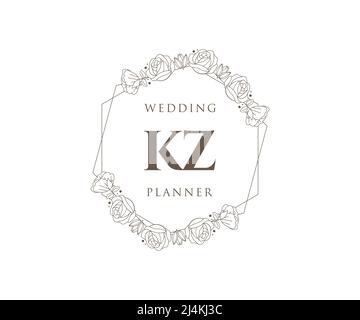 KZ initiales lettre mariage monogramme logos collection, dessin à la main moderne minimaliste et modèles floraux pour cartes d'invitation, Save the Date, élégant Illustration de Vecteur