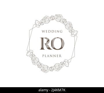 RO initiales lettre mariage monogramme collection de logos, dessin à la main moderne minimaliste et modèles floraux pour cartes d'invitation, Save the Date, élégant Illustration de Vecteur